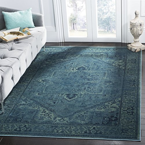SAFAVIEH Traditionell Teppich für Wohnzimmer, Esszimmer, Schlafzimmer - Vintage Collection, Kurzer Flor, Türkis, 99 X 170 cm