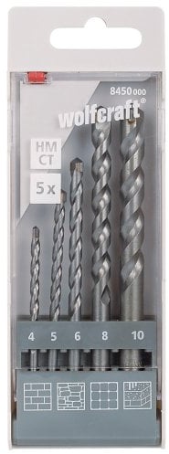 wolfcraft Set di punte per pietra con placchette in metallo duro, Ø 4-10 mm, da 5 pz. I 8450000 I Per forare mattoni, pietra artificiale e pietranaturale