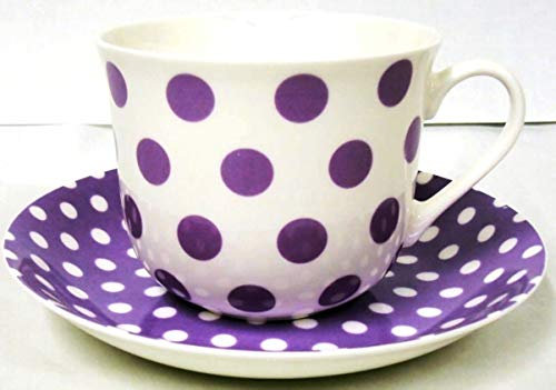Purple Lavender Dots & Spots Breakfast Cup & Saucer Fine Bone China Large Cup & Saucer Hand Decorated in The U.K. Free UK Delivery