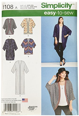 Simplicity Sewing Pattern 1108: Misses' Kimono's in, Size: A (XXS-XS-S-M-L-XL-XXL), Paper, White