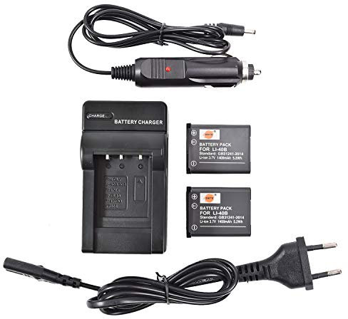 DSTE 2-Pack Li-40B Li-42B Rechange Batterie et DC83E Voyage Chargeur Compatible pour Olympus D-720 D-725 IR-300 FE-20 FE-150 FE-160 FE-190 FE-220 FE-230 FE-250 FE-280 FE-300 FE-320 FE-330