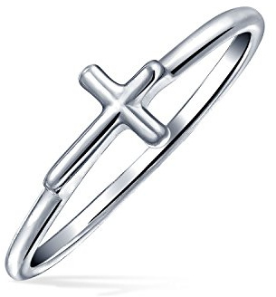 Bling Jewelry Anello Religioso Impilabile Della Croce Laterale Della Banda Di 1Mm Della Nocca Di Midi Semplice Minimalista Per L'Argento Sterlina .925 Dell'Adolescente