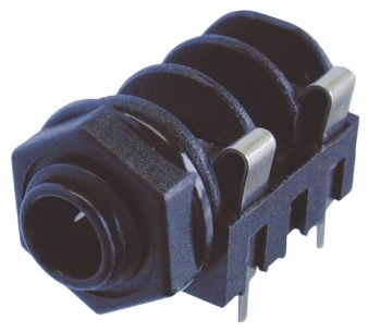 1/4 Mono-Klinkenbuchse, schaltbar, mit Vollgewindeschraubanschluss und gerade PCB Pins