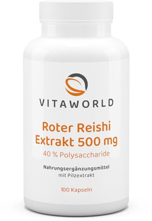 3er Pack Vita World Premium Roter Reishi Extrakt 500mg 40% Polysaccharide 3 x 100 Kapseln ganoderma lucidum ling zhi