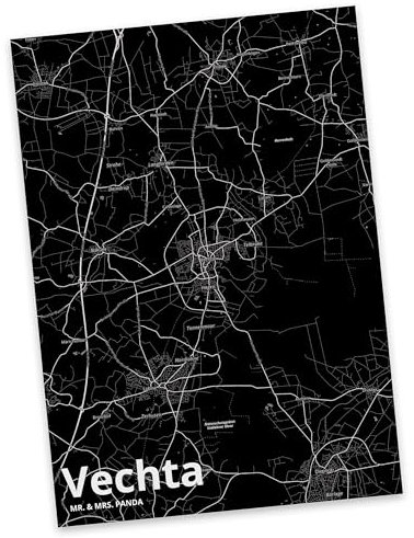 Mr. & Mrs. Panda Postkarte Vechta - Geschenk, Stadt Dorf Karte Landkarte Map Stadtplan, Geschenkkarte, Dankeskarte, Städte, Einladungskarte, Dorf,