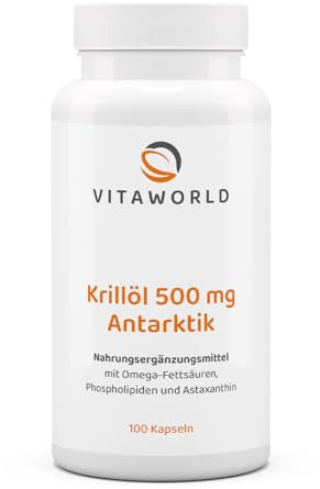 3er Pack Vita World Krillöl 500mg Antarktik 3 x 100 Kapseln Apotheker-Herstellung Superba TM Krillöl aus Norwegen Nachhaltige Fischerei Hoher Reinheitsgrad
