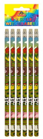 Henbrandt Pack Of 6 Farm Animal Pencils With Erasers