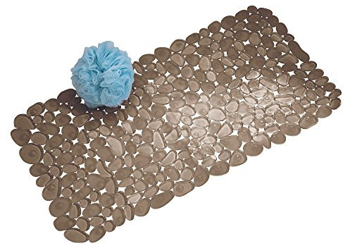 InterDesign Pebblz antidérapant à ventouses Tapis de Bain pour Douche, Baignoire – Clair, Vinyle, Ambre, 26.5 by 13.75