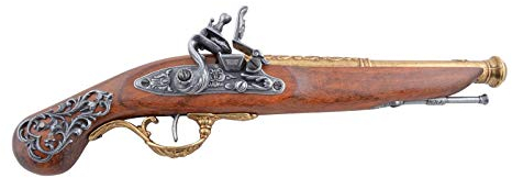Denix Deko Waffe Englische Steinschlosspistole, Messingfarben, Wild West, Historische Flintlock-Design, Kind ab 6 Jahren, Unisex