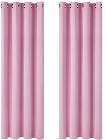 Deconovo Verdunkelungsgardinen mit Ösen Gardinen Schlafzimmer Vorhang Blickdicht, 138x117cm(HöhexBreite), Rosa, 2er Set
