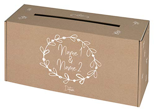 Herz & Heim® Geldbox Briefbox für Hochzeit mit persönlichem Aufdruck der Namen des Brautpaares Vintage