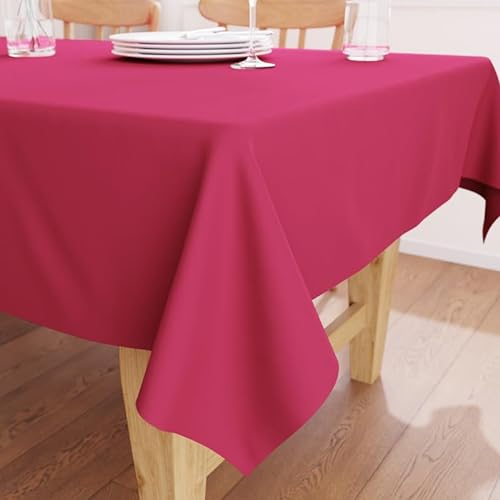 Encasa XO Baumwoll-Canvas-Tischdecke | Pink Einfarbig | Rechteckige Größe 140x230 cm | Esstischdecke zur Dekoration – maschinenwaschbar
