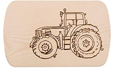Frühstücksbrettchen Trecker aus Naturholz – Holzbrett mit Treckermotiv – Personalisierbar mit Namen & Gravur – für Kinder & Erwachsene