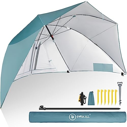 HOMECALL Strandschirm mit Fenster und Windschutz - UV-beständiges Polyester - Blau