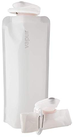 Vapur Collapsible Water Bottle With Carabiner, Compact Bottle Folds Flat For Hydration On The Go, Ideal for Traveling, Hiking or Camping, 34 Ounce, Whiteout, Pack of 1