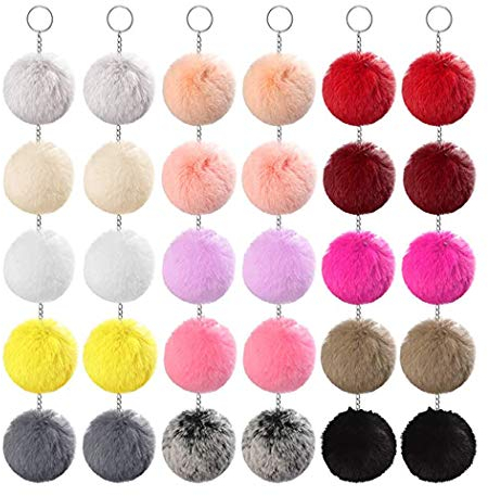 Tongcloud 30 Stück Kunstfell-Ball Pom Poms Schlüsselanhänger Pom Poms Flauschige Kunstfell Bälle für Mädchen Frauen Hüte Schuhe Taschen Zubehör - - 6cm/2.36''