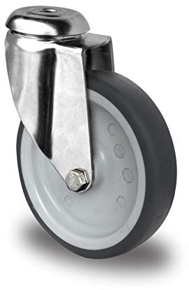 Apparaterolle aus Edelstahl 100 mm ohne Bremse Gummi grau spurlos Rückenloch V2A INOX Transportrolle Edelstahlrolle