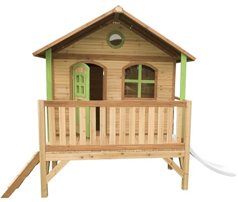 AXI Stef Casetta con pavimento e scivolo bianco | Casa da gioco per giardino/esterno in marrone & verde di legno FSC | Parco giochi per bambini