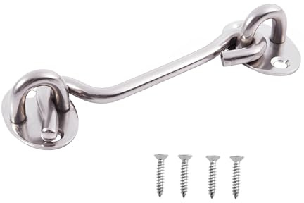 ExcInter Door Hold Open Sliver 10 inch Stainless Steel Cabin Hook Heavy Duty and Eye Latch Lock Shed Gate Door Chrome Cabin Hook