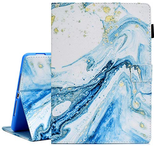 Ausmix iPad Mini Case, Protective Cover for Mini 2/3/4/5, PU Leather Smart Auto Wake/Sleep Case with Stand, Card Slot, Pencil Holder, 7.9 Inch, Blue Marble