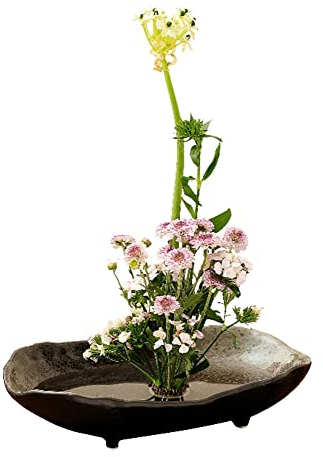 TONGYOU Japanische Ikebana-Blumenvase aus Keramik, Blumenarrangement-Behälter für Ikebana-Vase und runde Blumenfrosch, A06