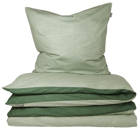 Schiesser Bettwäscheset Doubleface | Feinbiber | 100% Baumwolle aus nachhaltiger Produktion | 155x220cm + 80x80cm | Grün