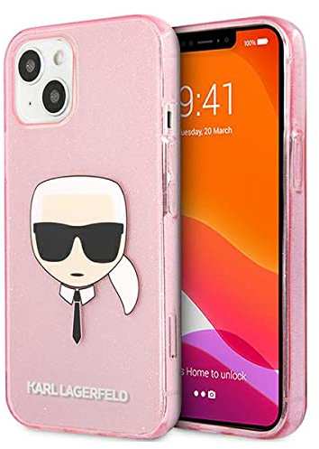 Karl Lagerfeld KLHCP13SKHTUGLP Hülle für iPhone 13 Mini 5,4 rosa Glitter Karl`s Head