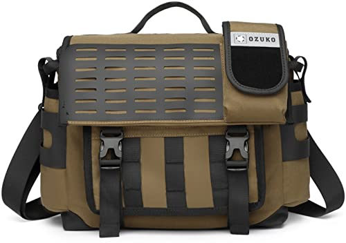 OZUKO Umhängetasche Herren, Crossbody Bag Sling Bag Schultertaschen Männer Wasserdicht Schulter Rucksack für Schule/Arbeit/Reisen/Sport Messenger Bag für 12.9 Zoll iPad (Khaki)