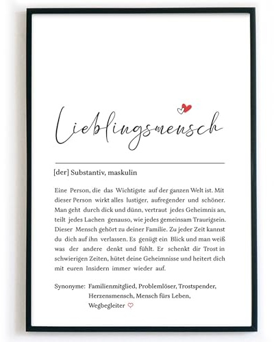 4one Pictures Lieblingsmensch Definition Bild – Persönliches Geschenk für einen Herzensmenschen zum Geburtstag, Weihnachten, Jahrestag, Valentinstag, Muttertag, Poster Geschenkidee