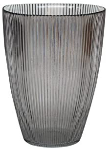 Ivyline Tall Ribbed Glass Vase in Grey - Lightweight, Stylish & Durable - Contemporary Home Tabletop Decorative Indoor Flower Pot - H24.5cm x W18cm