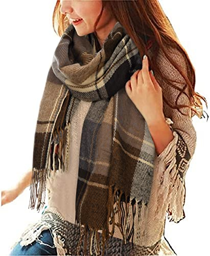 Tuopuda Damen Schal Kariert Pashmina XXL Stolen übergroßer Herbstschal Winterschal Karo Tartan Schultertuch Plaid Deckenschal Modeschal Weicher Warmer Oversized Fransen Poncho, S, Einheitsgröße