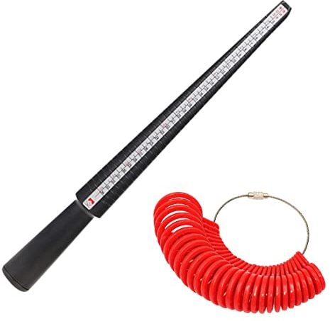 1 Stück Rundstab aus Kunststoff und 1 Stück Kunststoff Ringmaß, Ring selbst verkleinern,Ringschablone,Ringgrößen messen,Ringgröße,Ringstock(Rot)