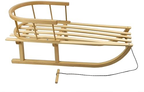BAMBINIWELT Holzschlitten Rodel Kinder Schlitten 90cm mit Zugseil und Rückenlehne