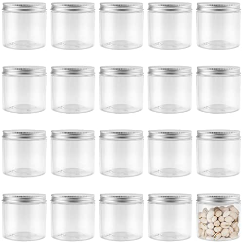 MUKLEI 20 Pack 350ml Small Plastic Storage Jars, 12oz Clear Plastic Storage Container with Lids, Slime Containers with Aluminum Screw Caps, Airtight Containers for Dry Food, DIY Beads, Crafts