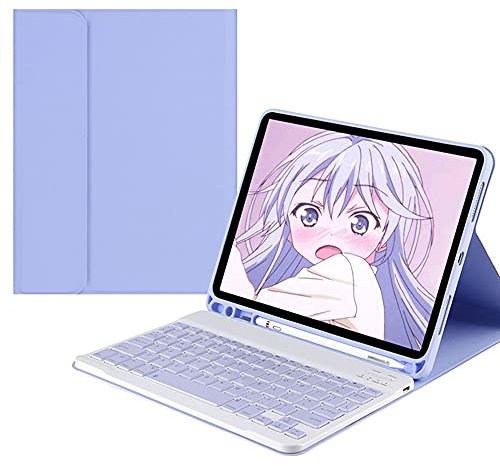 QYiiD Clavier Étui pour iPad 6eme/5eme Génération 2018/2017, iPad Air 2/1, iPad Pro 9.7, Housse Coque de Protection avec Détachable sans Fil Wireless AZERTY Clavier, Lavande
