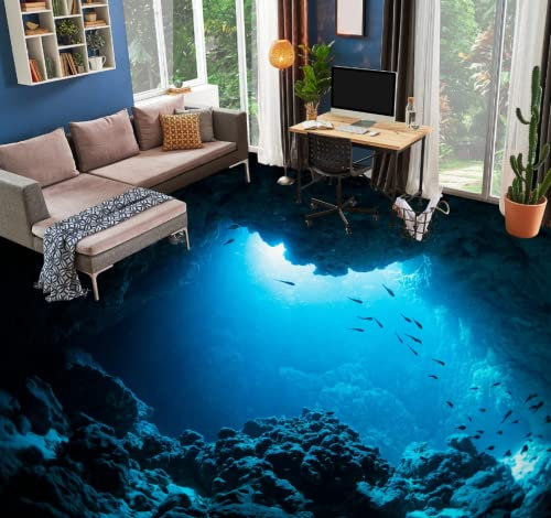 3D-Tapeten, ruhig, blau, Ozeanboden, selbstklebend, abnehmbar, Küchen-Badeboden, wasserdichter Boden, 300 x 210 cm