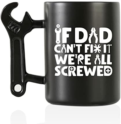 Onebttl Dad Gifts from Daughter and Son, Coffee Mug with Wrench Spanner Handle, 400ml Funny Ceramic Cup for Father on Birthday, Father's Day, Christmas - If Dad Can't Fix We are All Screwed