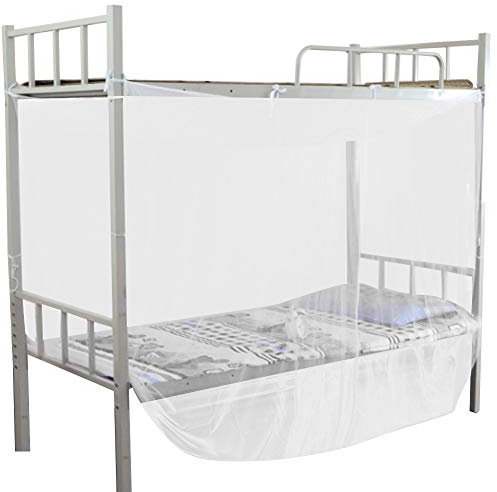 Betthimmel für Studentenbett, Schlafsaal, Zuhause, Etagenbett, atmungsaktiv, staubdicht, feines Netzloch, Betthimmel, 4 Ecken, Pfostenvorhang, Baldachin, einseitig offenes Bettnetz, Schlafsaal,
