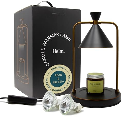 Heim - Candle Lamp Warmer - Includes Candle & 2X Bulbs, Dimmable Feature with Timer & Giftable Box, Electric Candle Heater & Wax Warmer