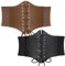 WERFORU 2 Stück Frauen Taille Korsett Tied Waspie Gürtel, Breiter Schnürgürtel für Damen, Halloween Elastische Taille Gürtel Schwarz/Hellbraun