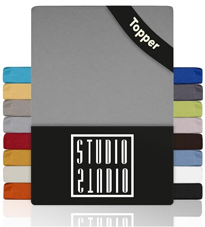 STUDIO Basic Topper Spannbettlaken 160x200cm – Jersey-Spannbetttuch aus 100 % gekämmter Baumwolle – Silber – bügelfrei, elastisch & Oeko-TEX Zertifiziert – für Topper 4–14 cm
