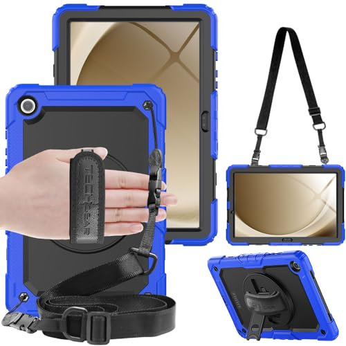 TECHGEAR UTILITY Case fits Samsung Galaxy Tab A9 Plus 11 (SM-X210 / SM-X215) Tough Rugged HEAVY DUTY Armour Shockproof Impact Case with 360 Rotating Stand, Hand Strap & Shoulder Strap - Blue