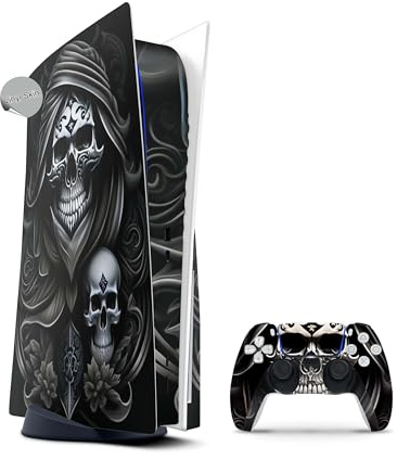 Skins4u Skin für PS5 Design Vinyl Skins Aufkleber Faceplate Sticker kompatibel mit PlayStation 5 Folie Gaming Case PS5 Cover Konsole Controller (Skullmaster, Disk Edition)