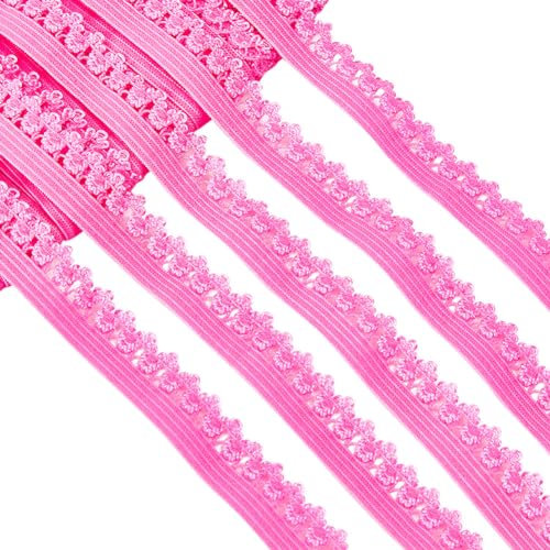 GORGECRAFT 20 Yard Rüschenkante Dehnbar 13mm Breit Elastische Picot-Spitzenkante Dessous-Gurtband Gehäkelte Spitzenkordel Band Zum Selbermachen Nähen Basteln Verzierungen Kleidungsstücken Tief Rosa