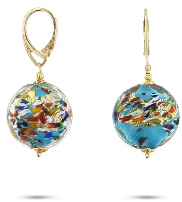 Venetiaurum - Ohrringe mit Medaillen aus Harlekin-Original-Murano-Glas und 925er-Silber - Schmuck “Made in Italy” zertifiziert