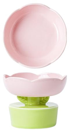 HEEPDD Raised Cat Bowl, Cute Flower Shape Ceramic Elevated Cat Food Bowl High Stability Pet Food Water Feeding Bowl for Cats Small Dogs Neck Spine Protection (Pink)