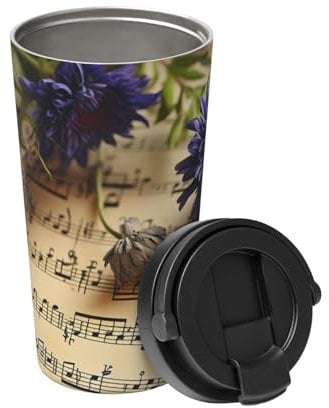 Insulated Coffee Mug with Lid Music Sheet Travel Mug Stainless Steel Tumbler Cup for Travel Double-Wall Coffee Cup for Office Coffee Tumbler Cup for Keep Hot/Ice Coffee Tea and Beer
