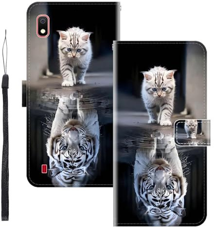 WUACYEAMING for Samsung Galaxy A10 Case Wallet,Flip Phone Case Wallet Cover Animal Pattern Cute Design with Card Slot Holder Kickstand Magnetic Closure Leather Tiger Cat