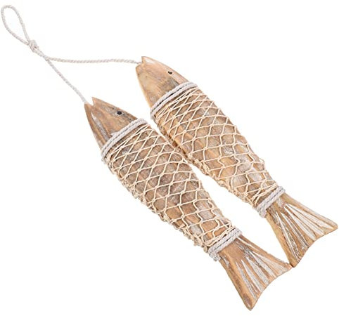 Zerodeko Wandanhänger 1 Paar dekorativer Fischanhänger aus Holz kinderzimmer wanddeko wandpolsterung kinderzimmer Dekoration Vintage Wohnkultur fischernetz deko Ornament nordisch