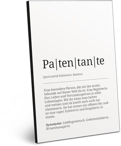 ARTFAVES® Worterklärung Patentante | Wortdefinition Bild als Geschenk | Schild Holzbild mit Spruch zum Thema Familie